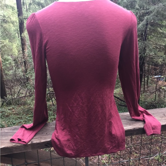 American Rag mock wrap long sleeve T shirt in dusty burgundy blouse,HPx2 - Picture 8 of 9